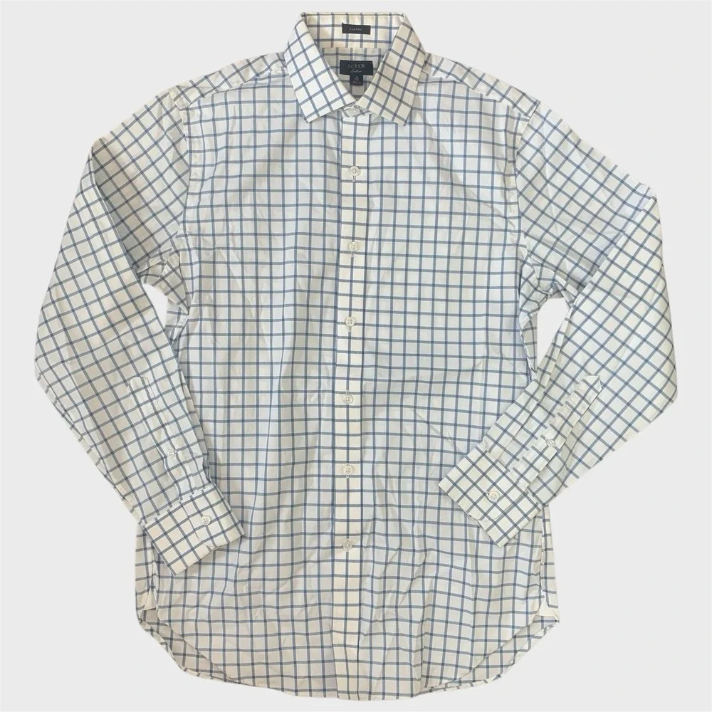 J.Crew Ludlow Dress Shirt Men's‎ 15-33 Blue White Classic-Fit Cotton Button Down